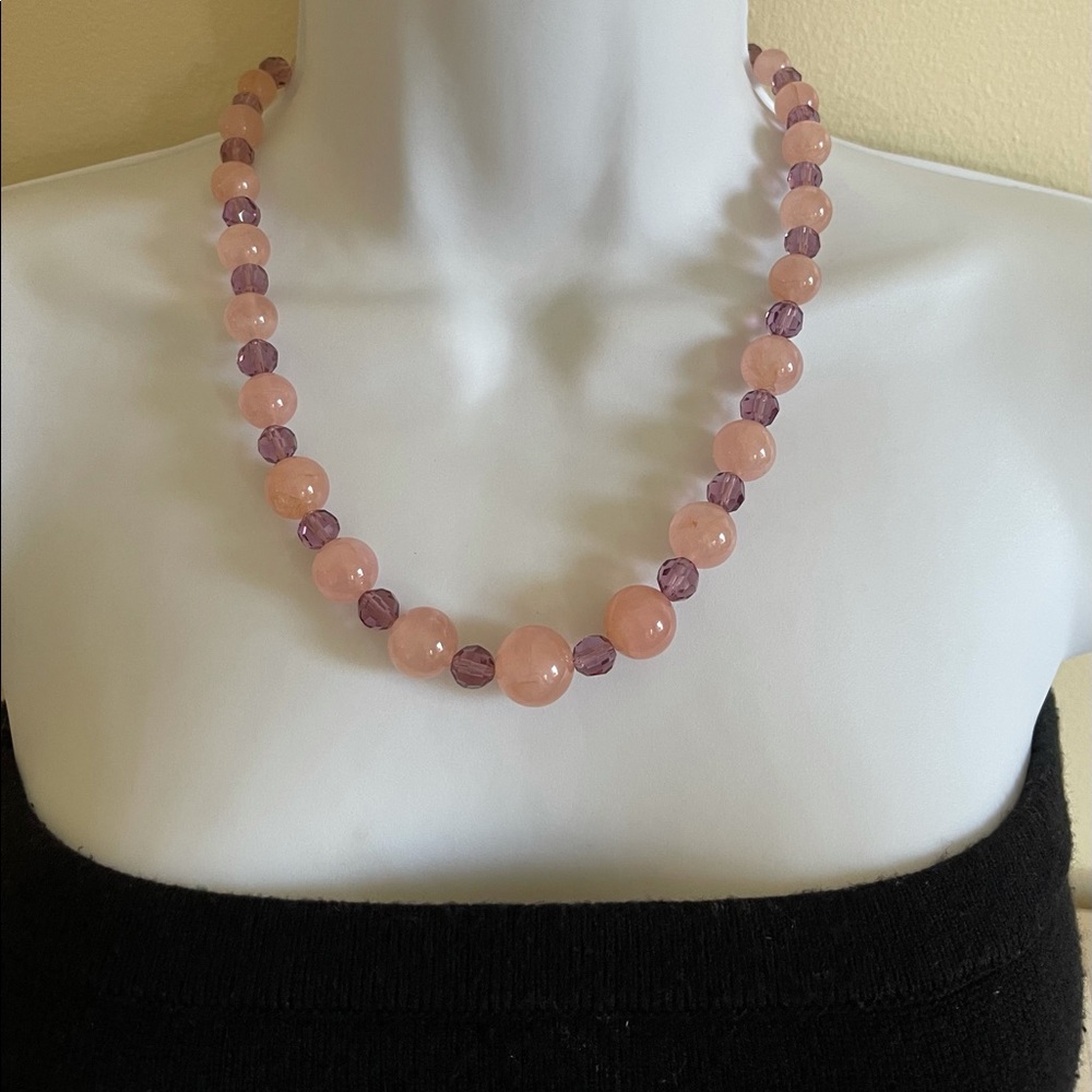 Vintage Pink and Purple Beaded Necklace with Jewel Clasp